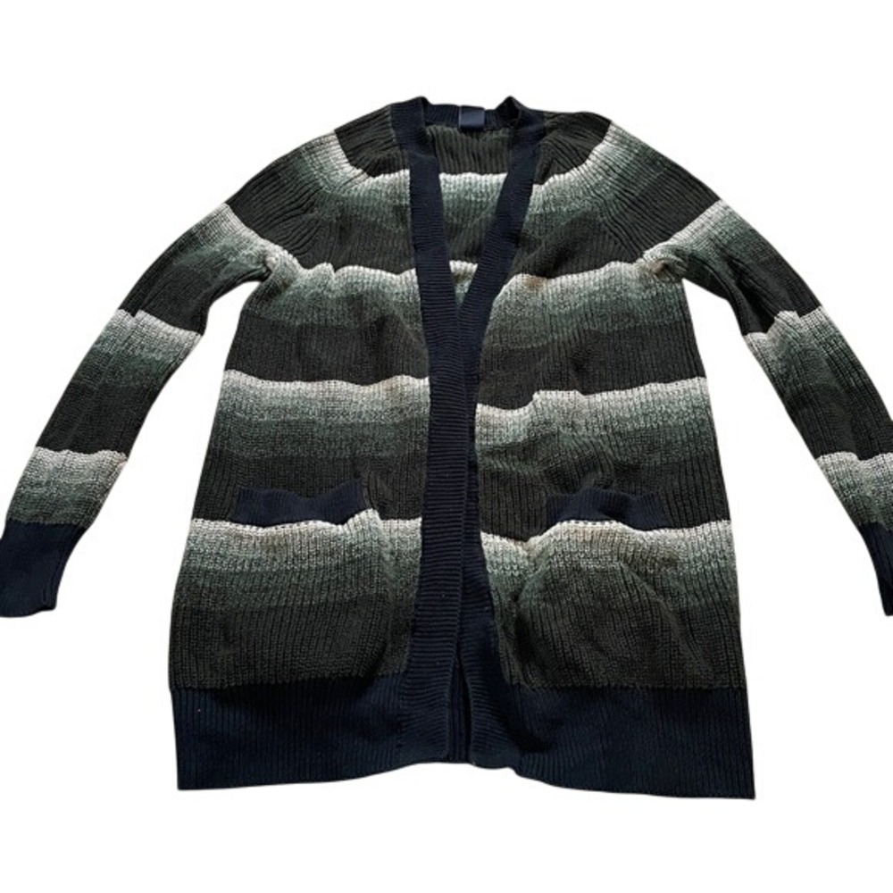 GAP Women Green Ombre Striped Shaker‎ Knit Open Front Cardigan Sweater Small